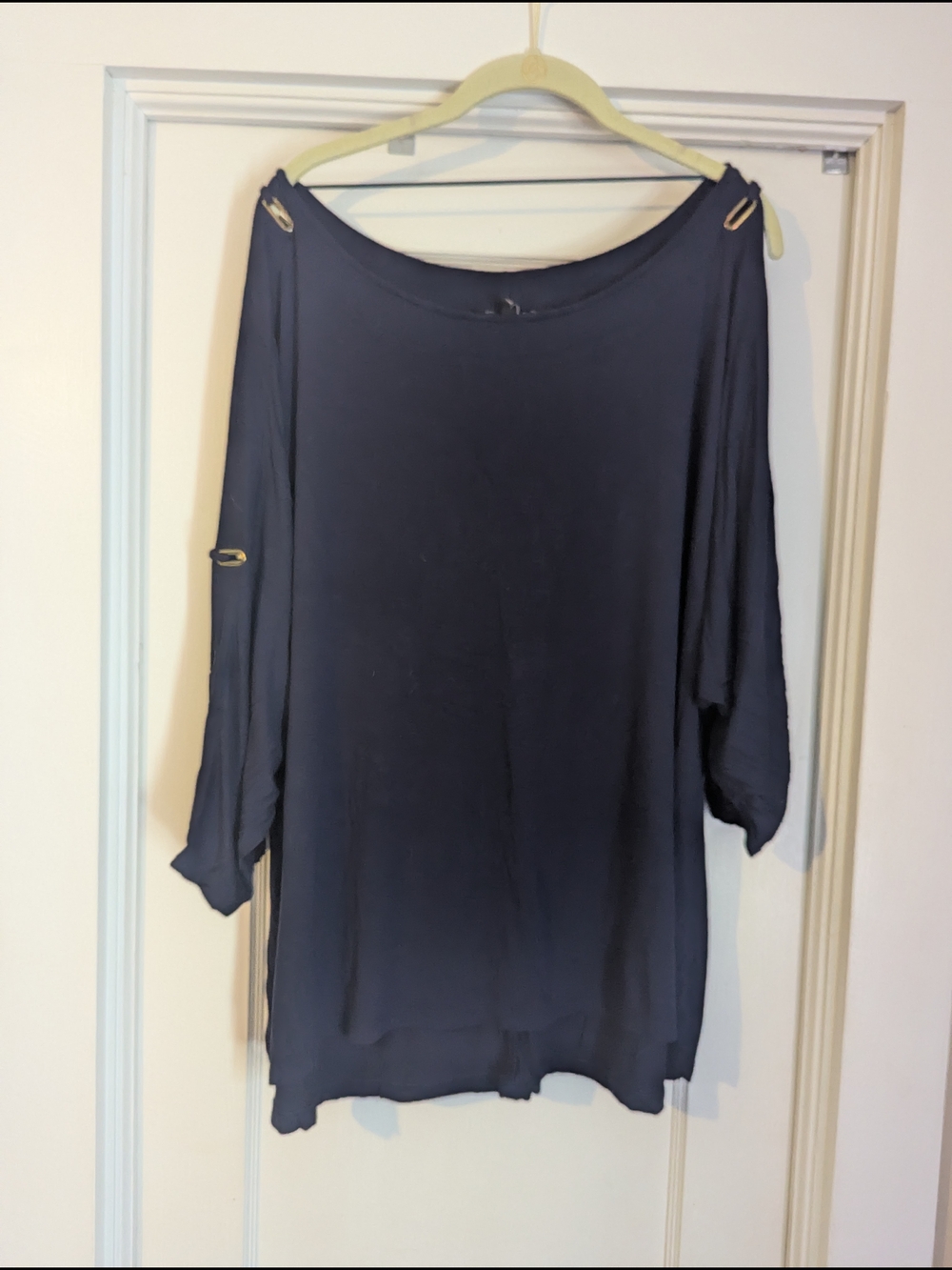 Cable & Gauge Navy Blue Boatneck Tunic with Strap Accents